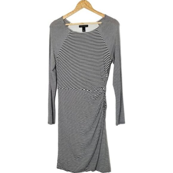 Banana Republic Women's Black White Striped Long Sleeve Knee Length Dress Sz S - Picture 1 of 11